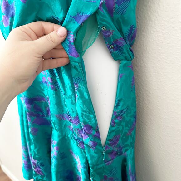 Vintage Lillie Rubin 100% Silk Satin Teal Purple‎ 80s Dress Women’s Size 4 - Picture 8 of 13